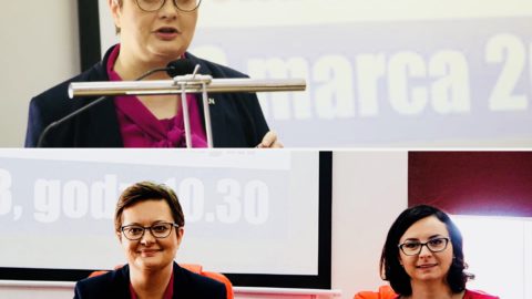 Katarzyna Lubnauer i Kamila Gasiuk-Pihowicz na Wykładzie Otwartym w WSH w Radomiu.