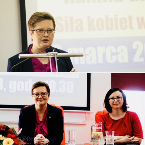 Katarzyna Lubnauer i Kamila Gasiuk-Pihowicz na Wykładzie Otwartym w WSH w Radomiu.